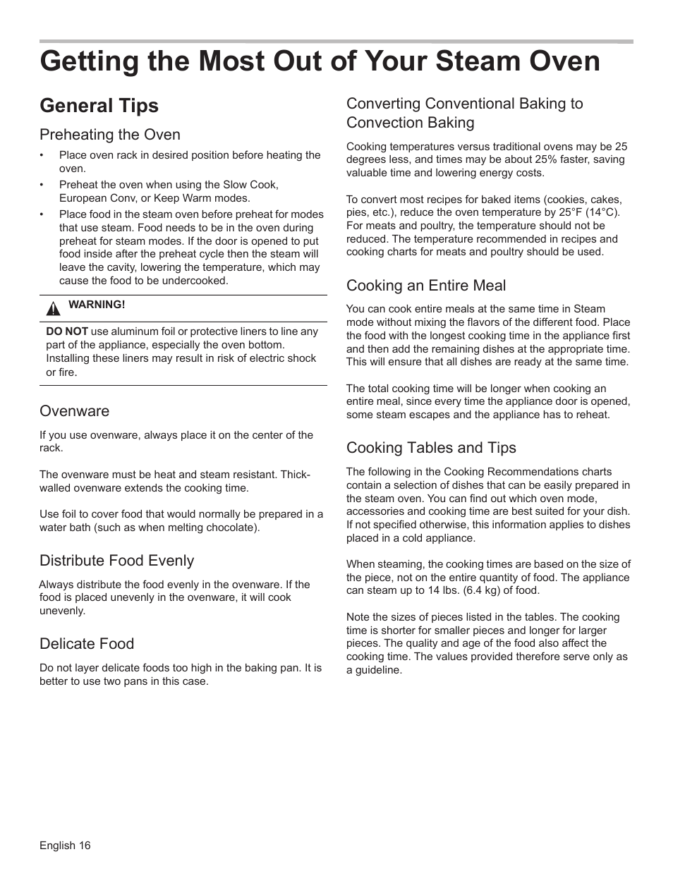 Getting the most out of your steam oven, General tips | Bosch HSLP451UC User Manual | Page 18 / 116