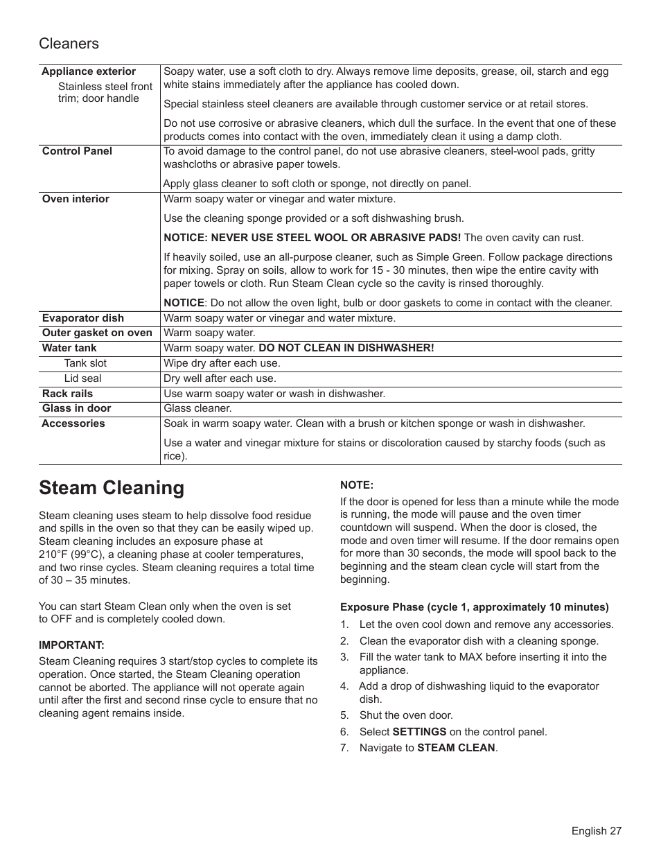 Steam cleaning, Cleaners | Bosch HSLP451UC User Manual | Page 29 / 116