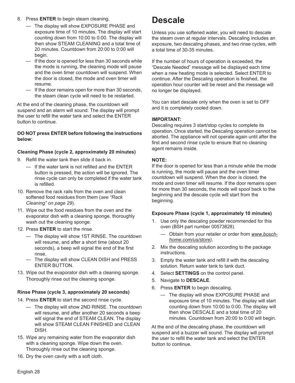 Descale | Bosch HSLP451UC User Manual | Page 30 / 116