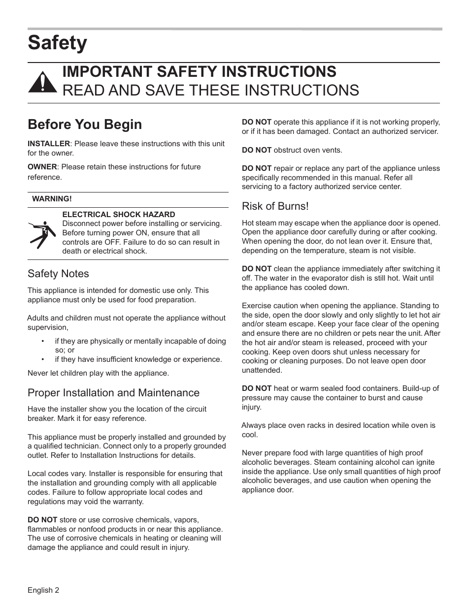 Safety, Before you begin, Proper installation and maintenance | Risk of burns | Bosch HSLP451UC User Manual | Page 4 / 116