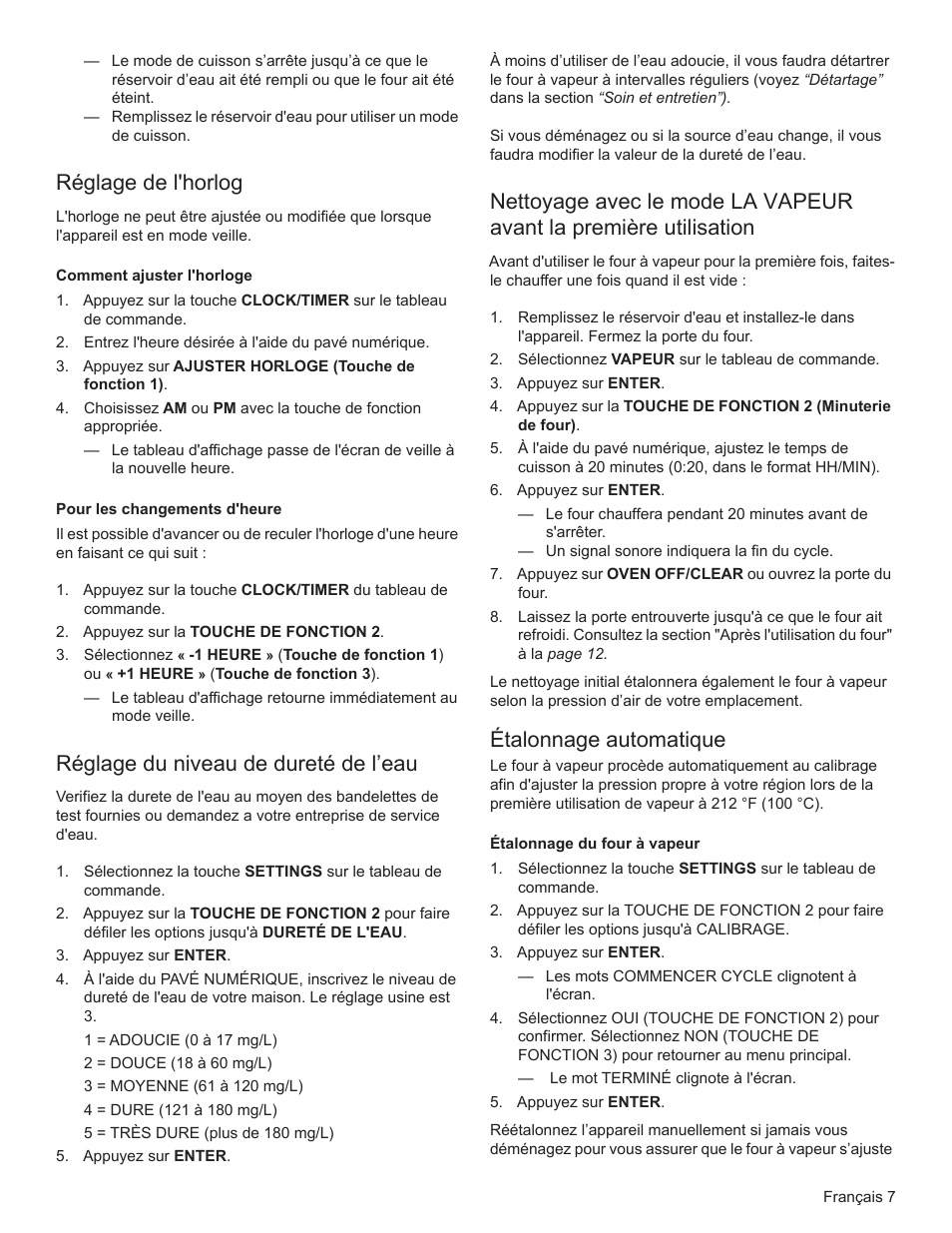 Réglage de l'horlog, Réglage du niveau de dureté de l’eau, Étalonnage automatique | Bosch HSLP451UC User Manual | Page 44 / 116