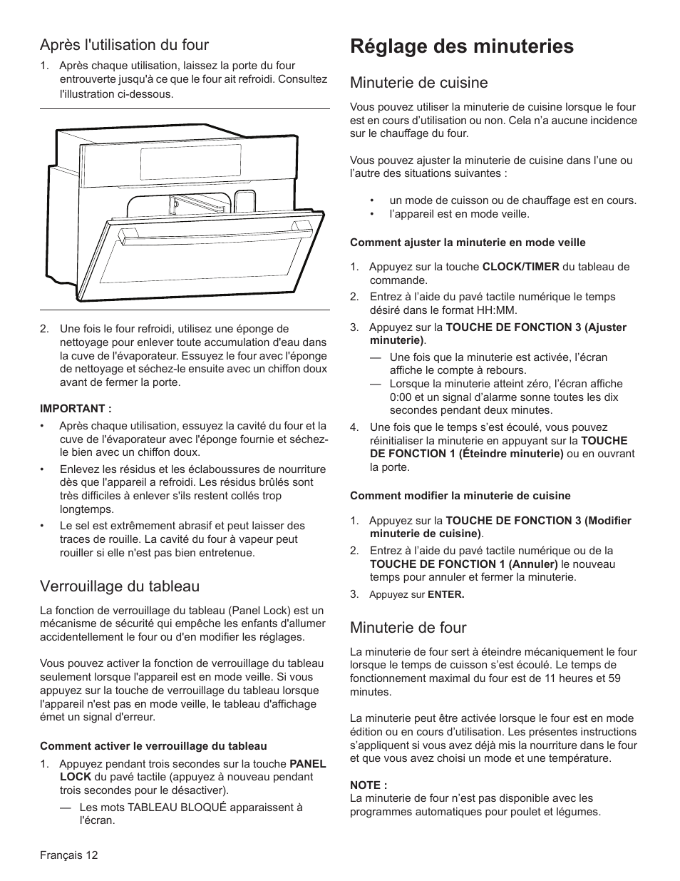 Réglage des minuteries, Après l'utilisation du four, Verrouillage du tableau | Minuterie de cuisine, Minuterie de four | Bosch HSLP451UC User Manual | Page 49 / 116