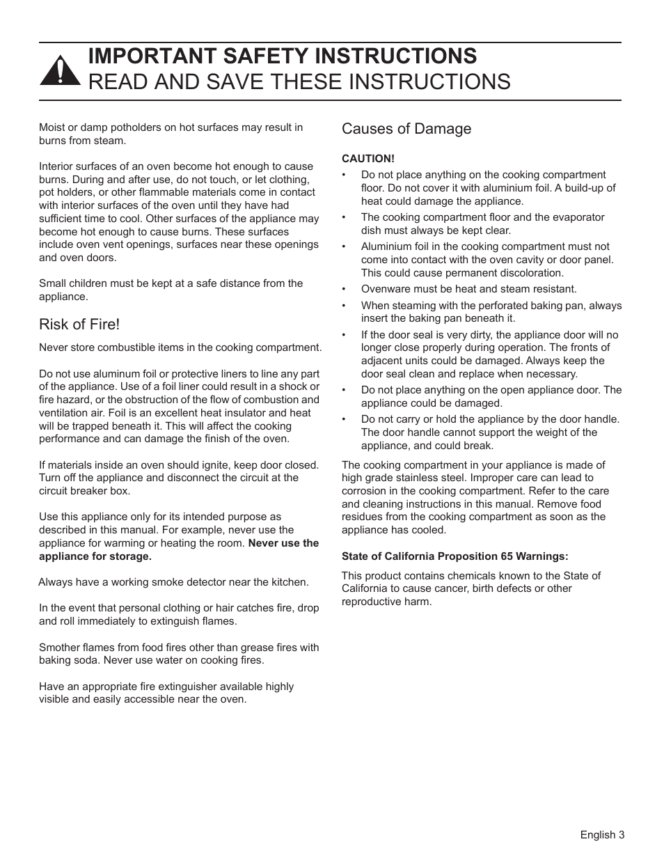 Risk of fire, Causes of damage | Bosch HSLP451UC User Manual | Page 5 / 116