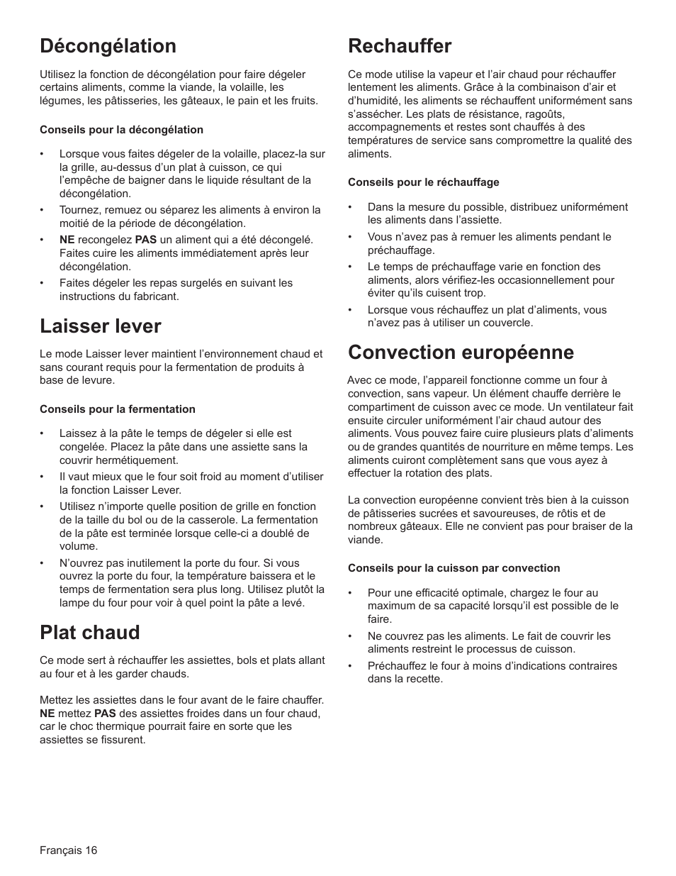 Décongélation, Laisser lever, Plat chaud | Rechauffer, Convection européenne | Bosch HSLP451UC User Manual | Page 53 / 116