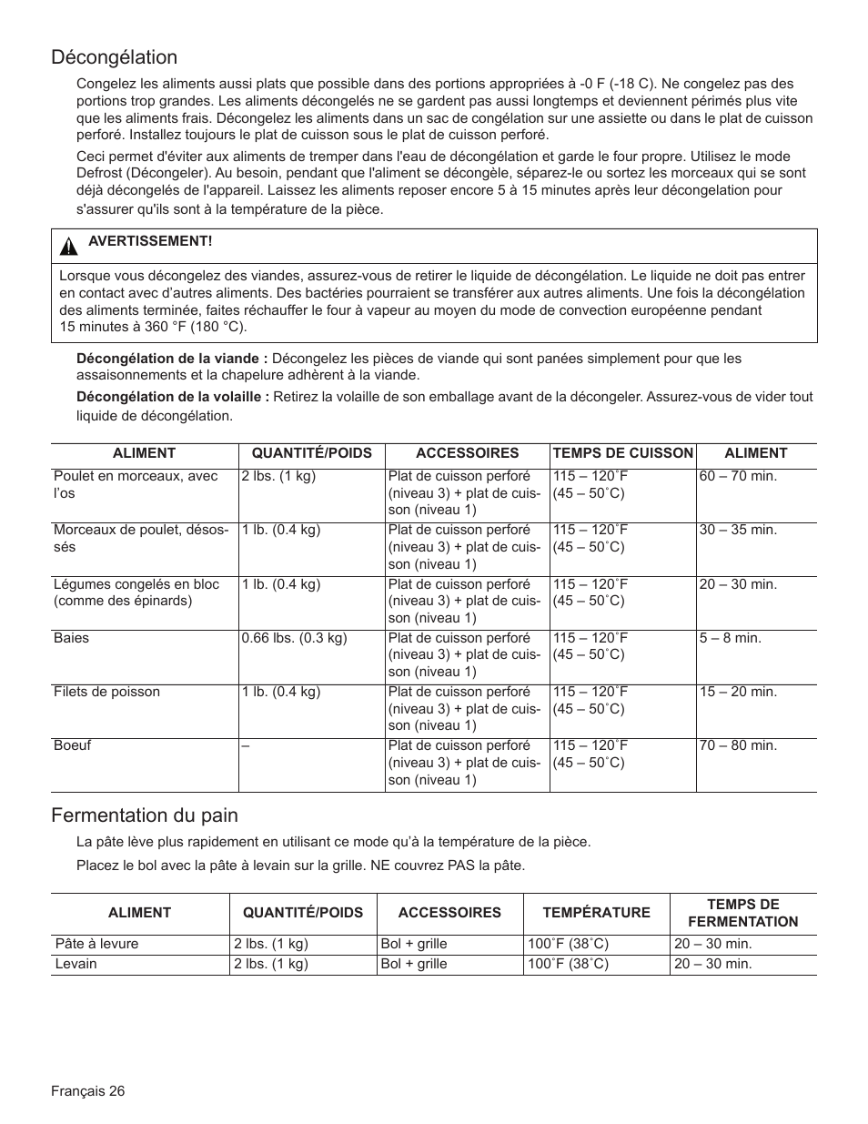 Décongélation, Fermentation du pain | Bosch HSLP451UC User Manual | Page 63 / 116