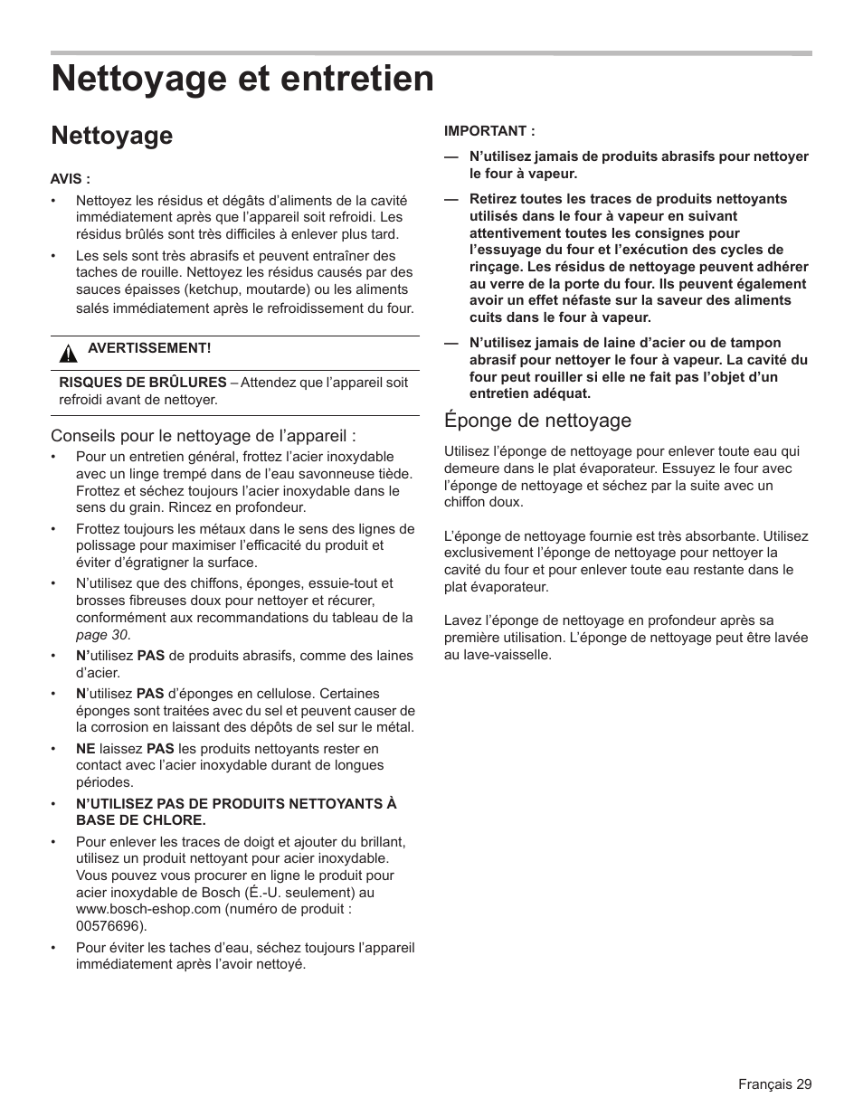 Nettoyage et entretien, Nettoyage, Éponge de nettoyage | Bosch HSLP451UC User Manual | Page 66 / 116