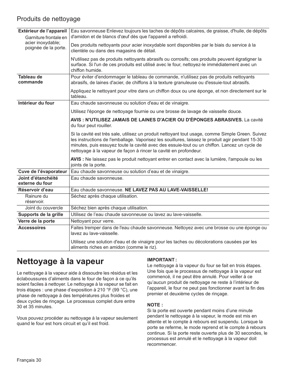 Nettoyage à la vapeur, Produits de nettoyage | Bosch HSLP451UC User Manual | Page 67 / 116