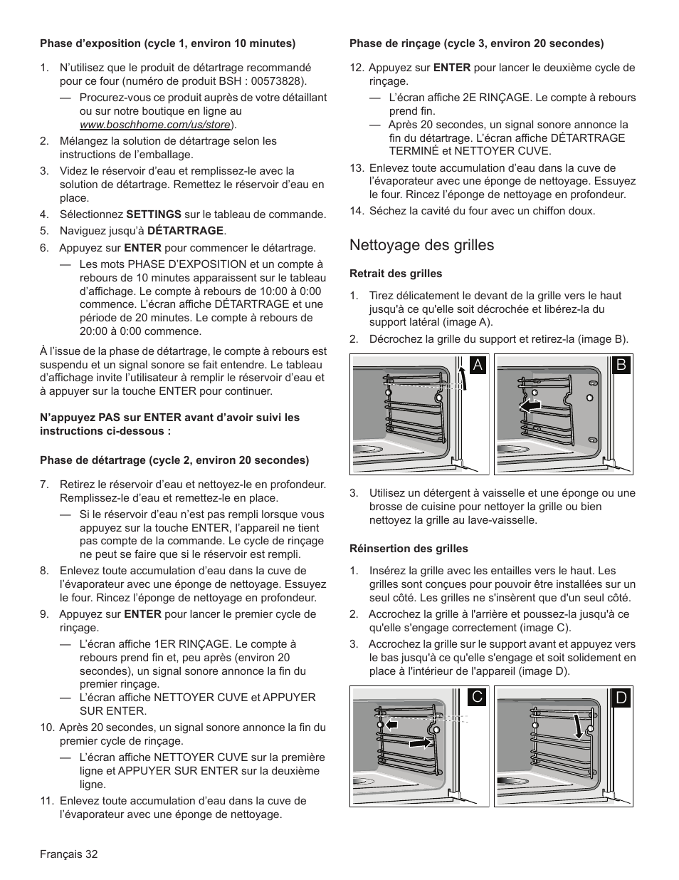 Nettoyage des grilles | Bosch HSLP451UC User Manual | Page 69 / 116