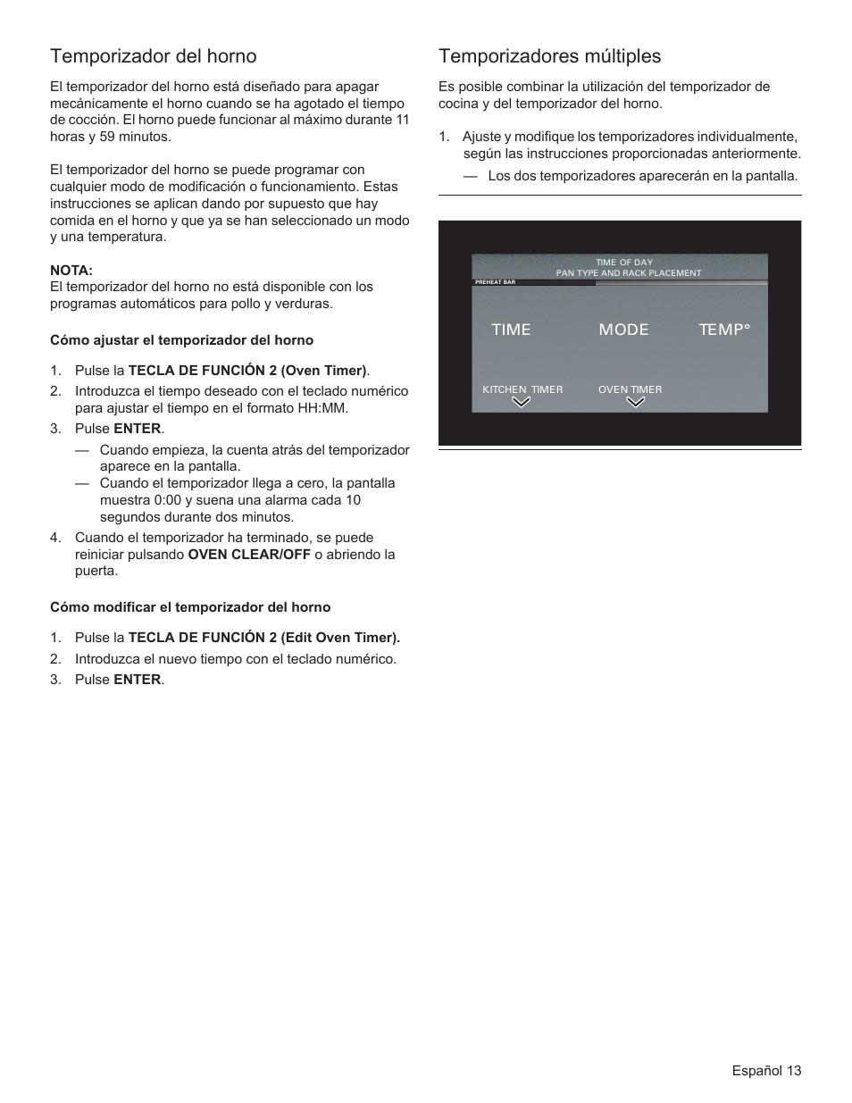 Temporizador del horno, Temporizadores múltiples | Bosch HSLP451UC User Manual | Page 88 / 116