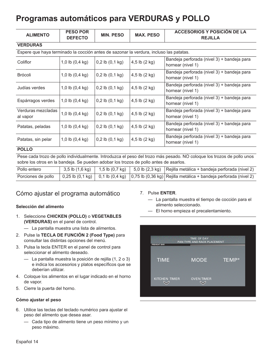 Programas automáticos para verduras y pollo, Cómo ajustar el programa automático | Bosch HSLP451UC User Manual | Page 89 / 116