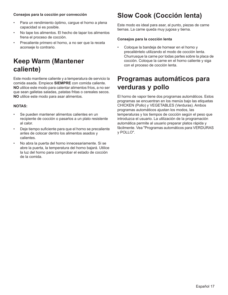 Keep warm (mantener caliente), Slow cook (cocción lenta), Programas automáticos para verduras y pollo | Bosch HSLP451UC User Manual | Page 92 / 116