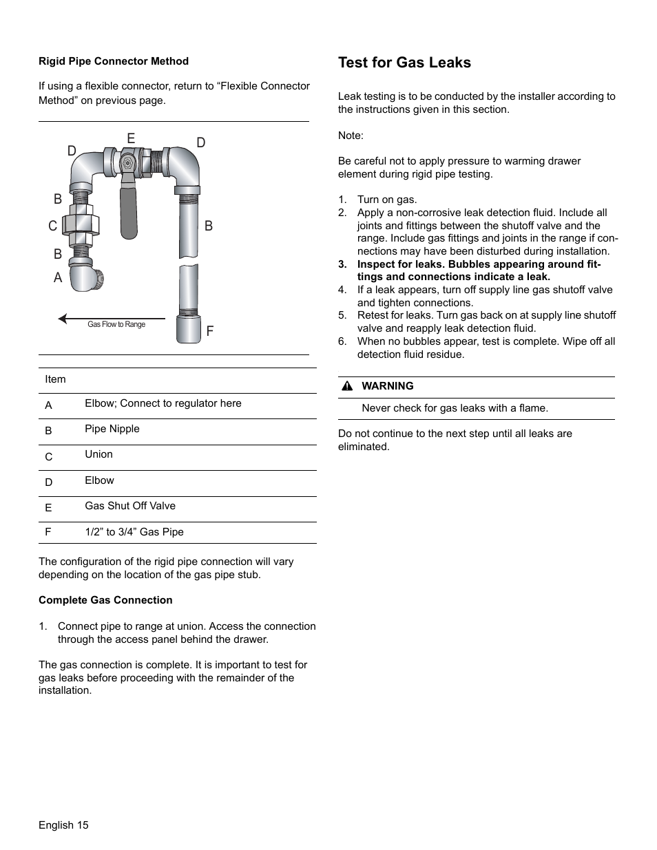 Test for gas leaks | Bosch HGI8054UC User Manual | Page 18 / 68