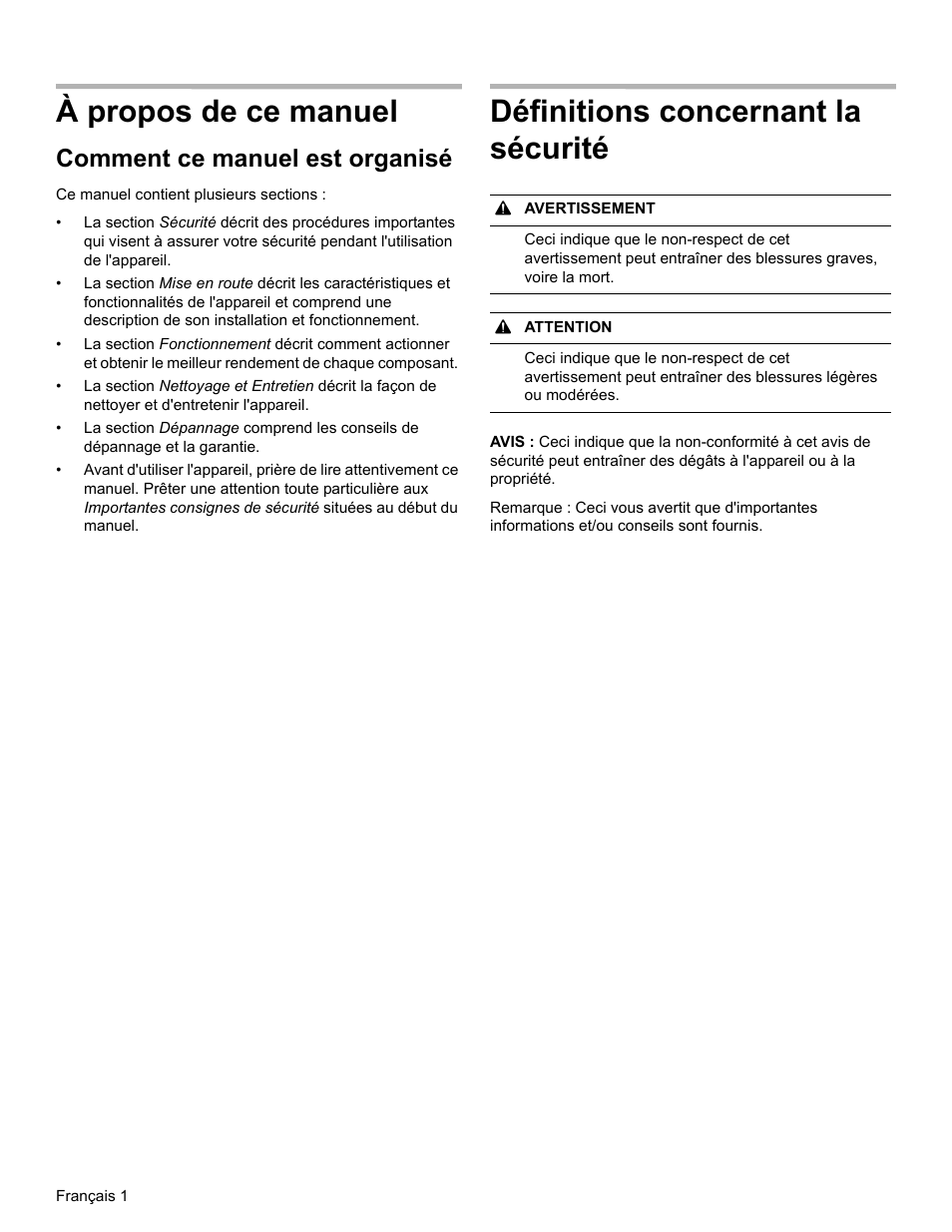 À propos de ce manuel, Définitions concernant la sécurité, Comment ce manuel est organisé | Bosch HGI8054UC User Manual | Page 24 / 68