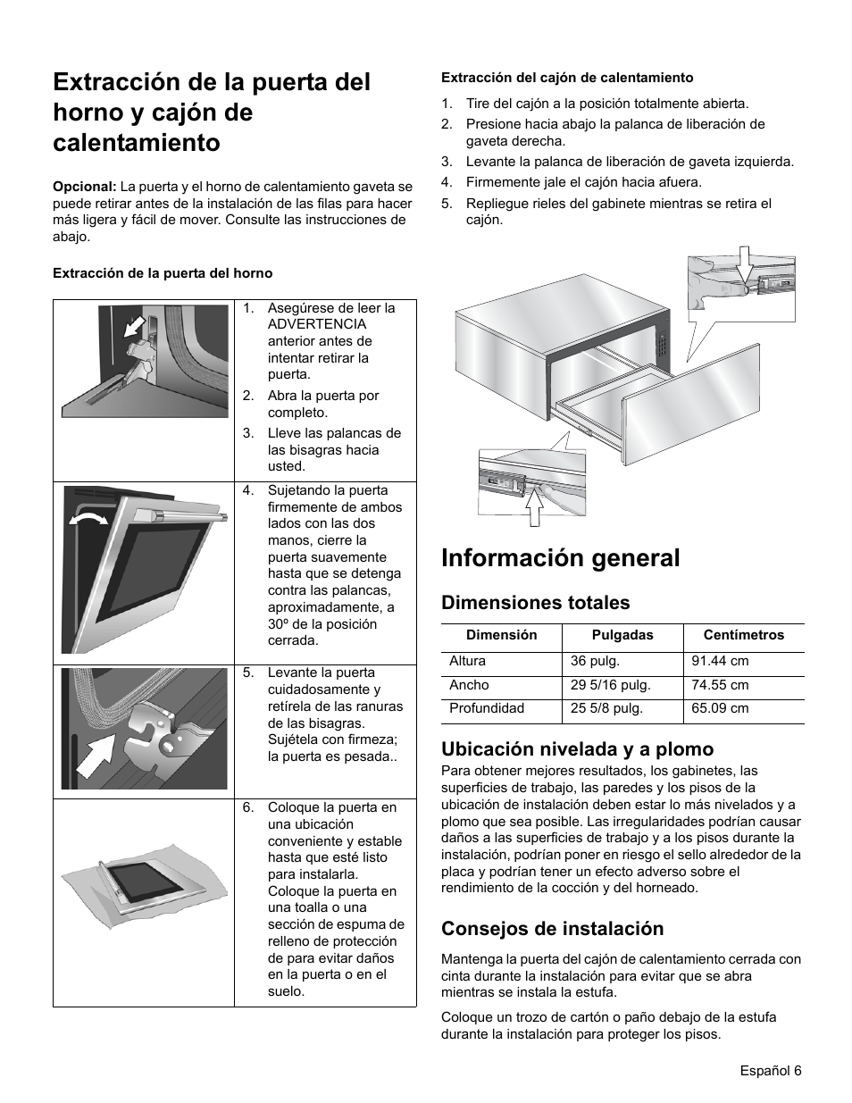 Información general, Dimensiones totales ubicación nivelada y a plomo, Consejos de instalación | Bosch HGI8054UC User Manual | Page 51 / 68