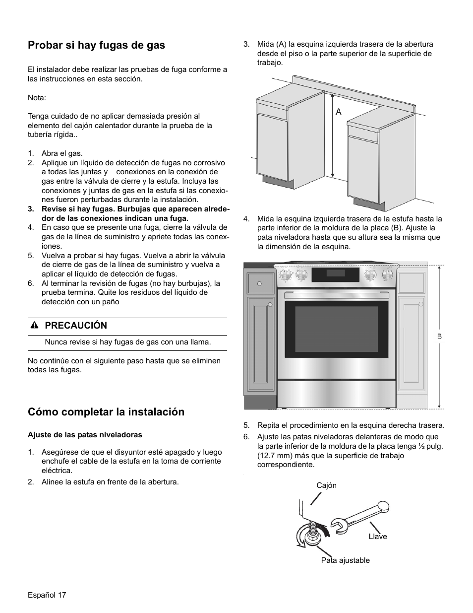 Probar si hay fugas de gas, Cómo completar la instalación | Bosch HGI8054UC User Manual | Page 62 / 68