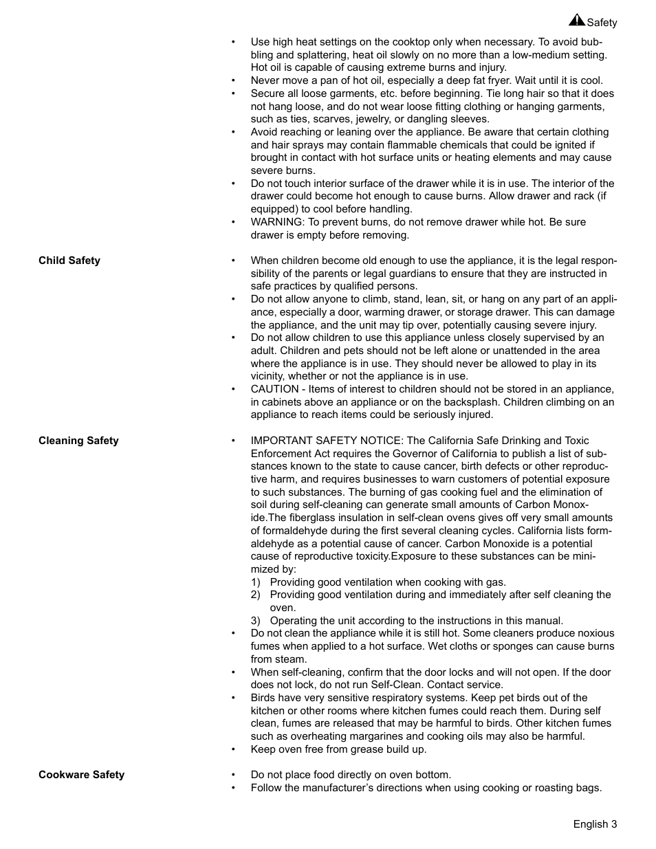 Child safety, Cleaning safety, Cookware safety | Bosch HES7282U User Manual | Page 5 / 128