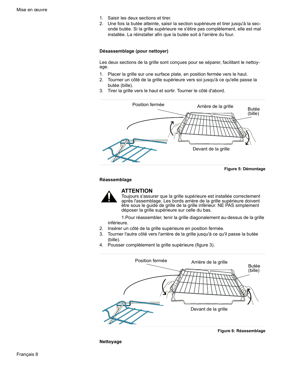 Saisir les deux sections et tirer, Figure 5: démontage, Figure 6: réassemblage | Bosch HES7282U User Manual | Page 50 / 128