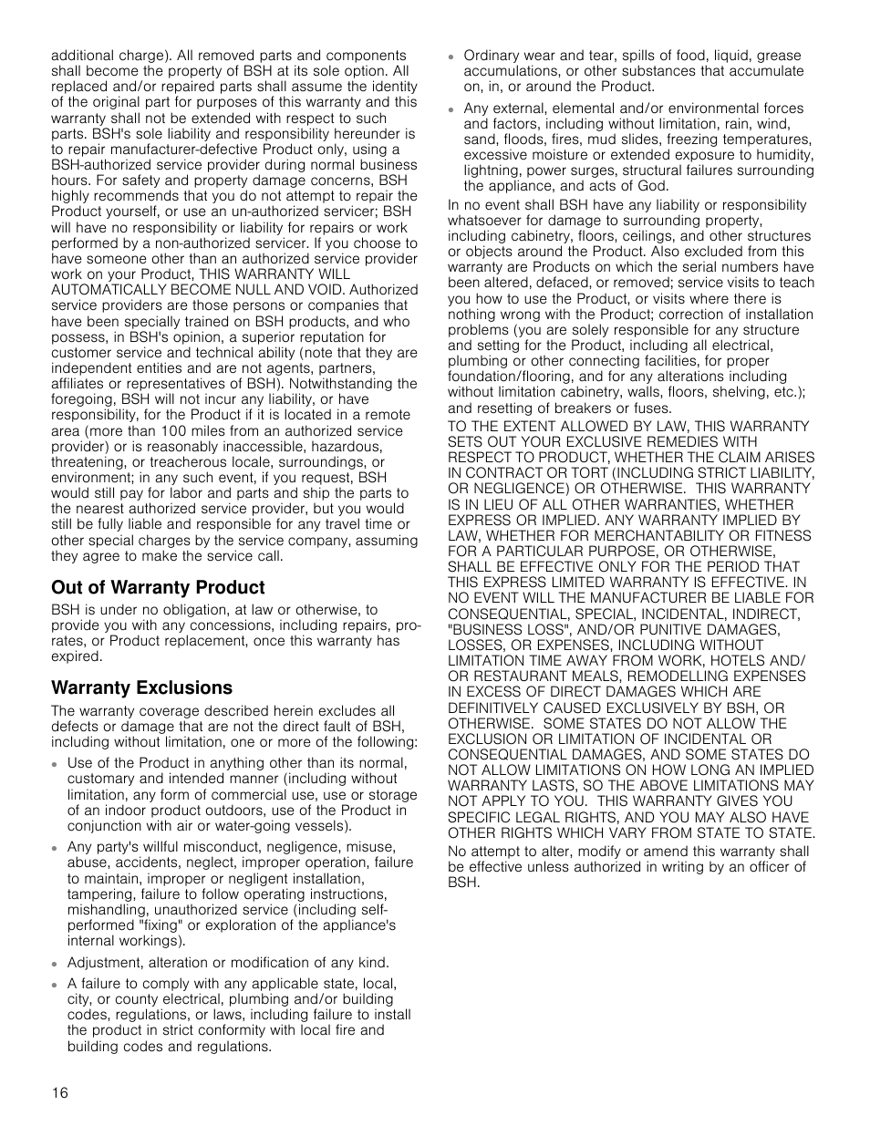 Out of warranty product, Warranty exclusions | Bosch NET8666SUC User Manual | Page 18 / 56