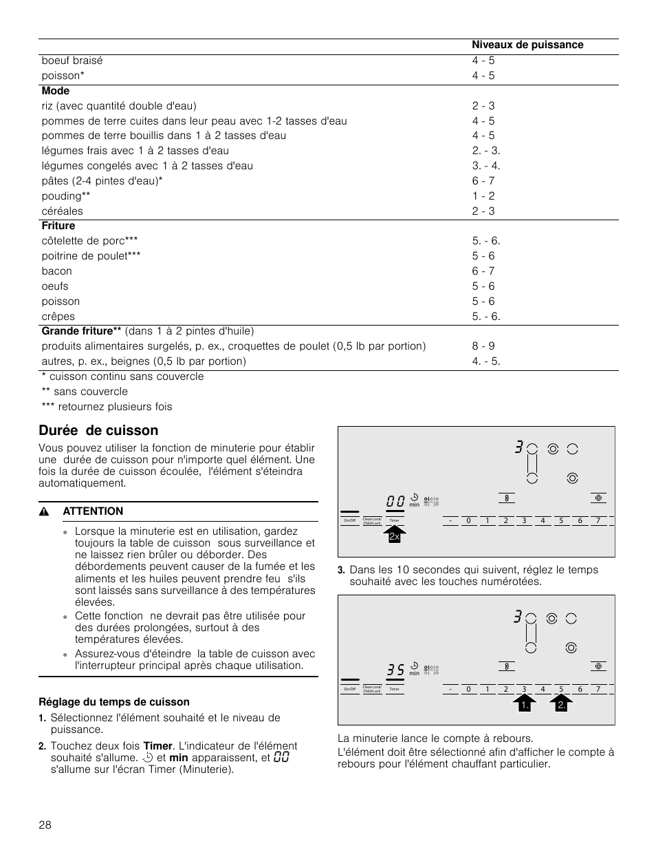 Durée de cuisson, 9 attention, Réglage du temps de cuisson | Bosch NET8666SUC User Manual | Page 28 / 56