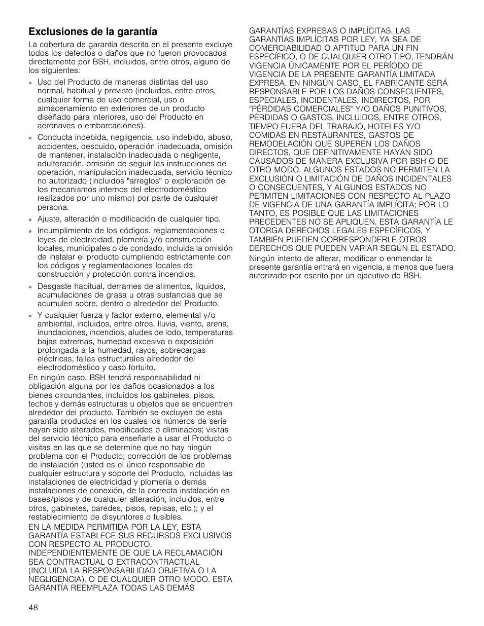 Exclusiones de la garantía | Bosch NET8666SUC User Manual | Page 53 / 56