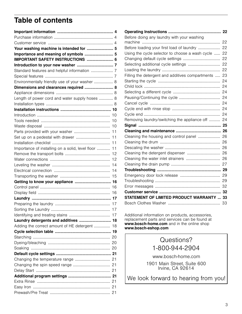 Bosch WAP24202UC User Manual | Page 3 / 36