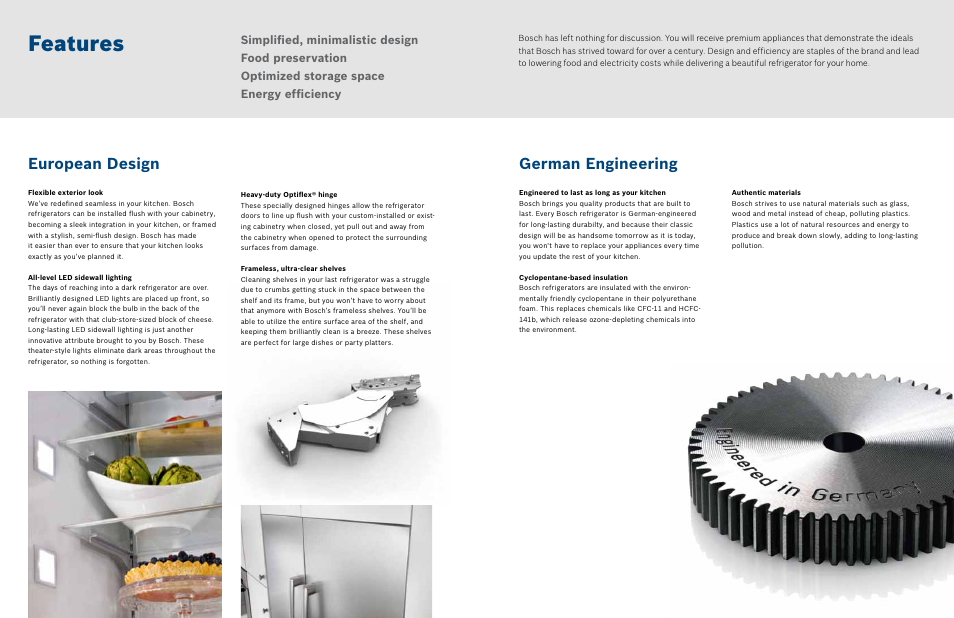 Features, European design, German engineering | Bosch B30IB800SP User Manual | Page 3 / 7