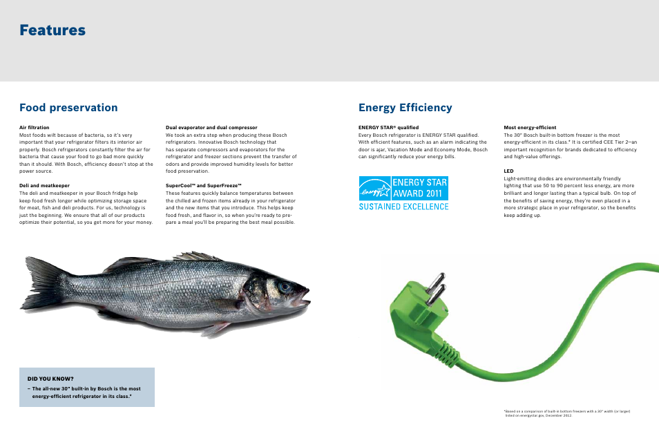 Features, Energy efficiency, Food preservation | Bosch B30IB800SP User Manual | Page 4 / 7