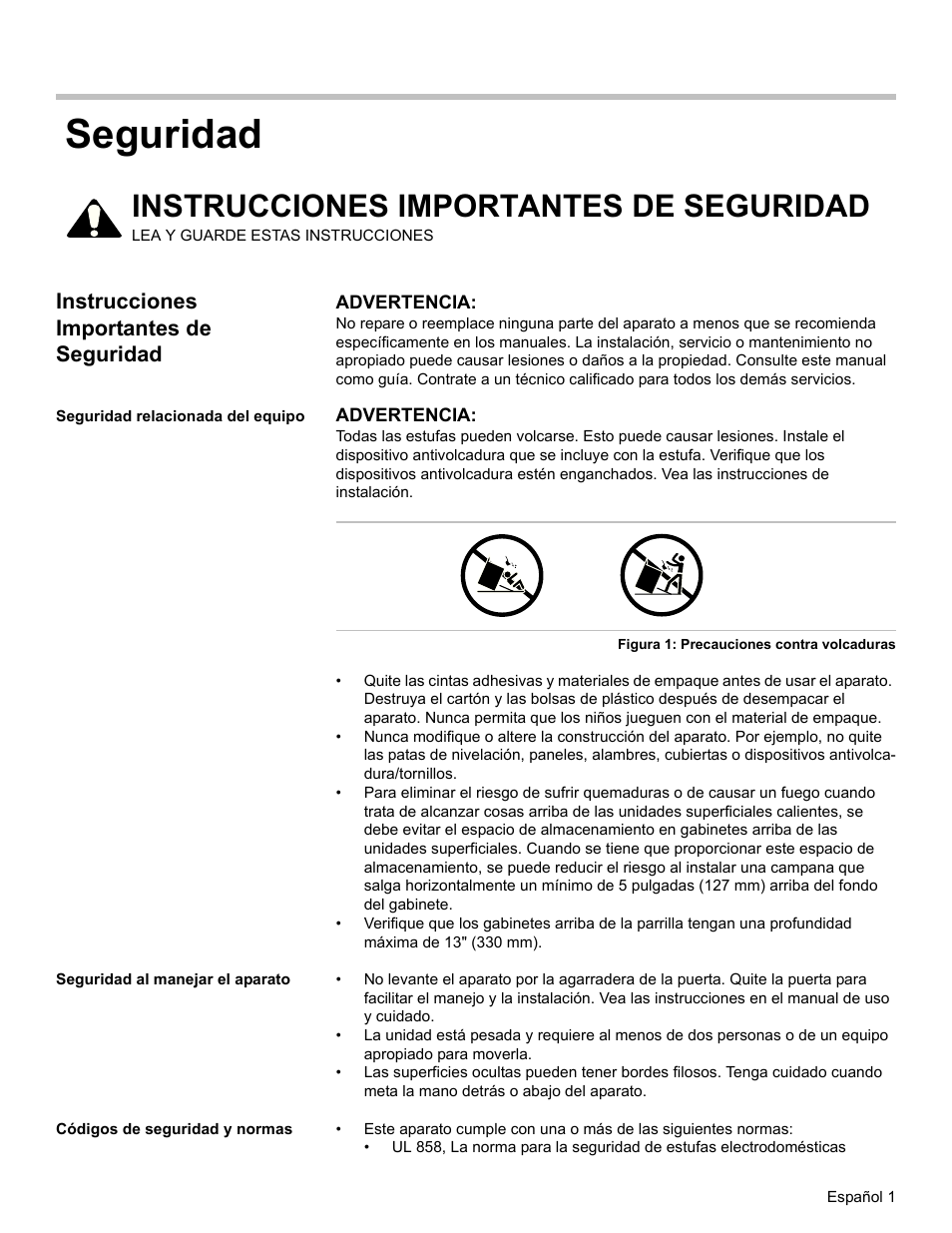 Instrucciones importantes de seguridad, Seguridad relacionada del equipo, Seguridad al manejar el aparato | Códigos de seguridad y normas, Seguridad | Bosch HDI7282U User Manual | Page 55 / 80