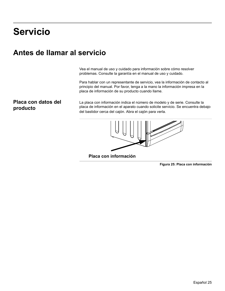 Antes de llamar al servicio, Placa con datos del producto, Servicio | Bosch HDI7282U User Manual | Page 79 / 80
