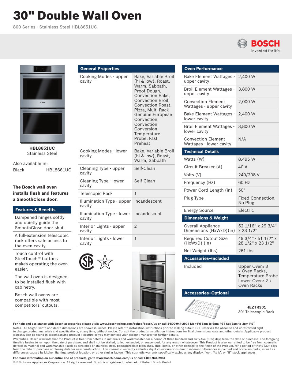 Bosch HBL8651UC User Manual | 3 pages