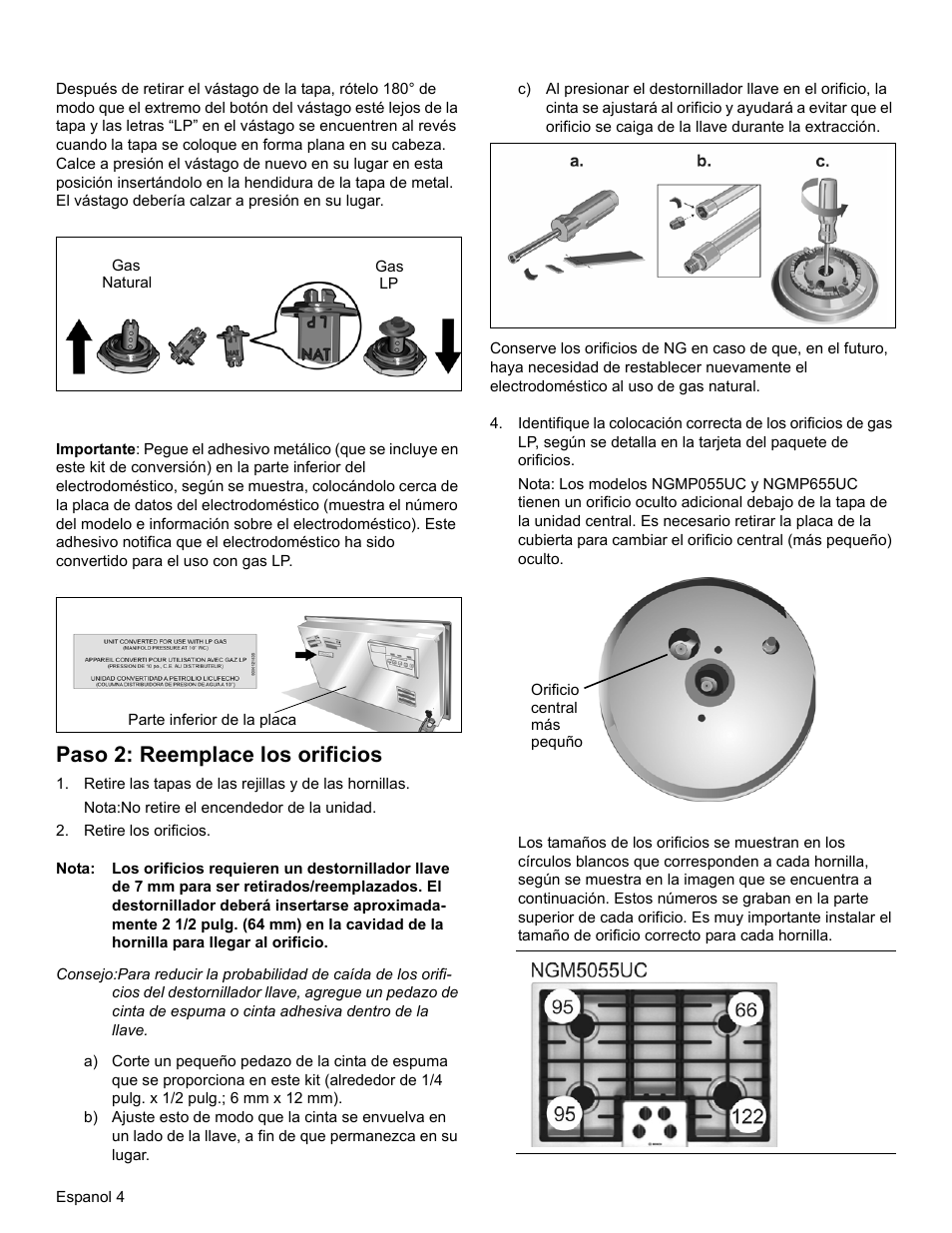 Paso 2: reemplace los orificios | Bosch NGM8055UC User Manual | Page 20 / 24