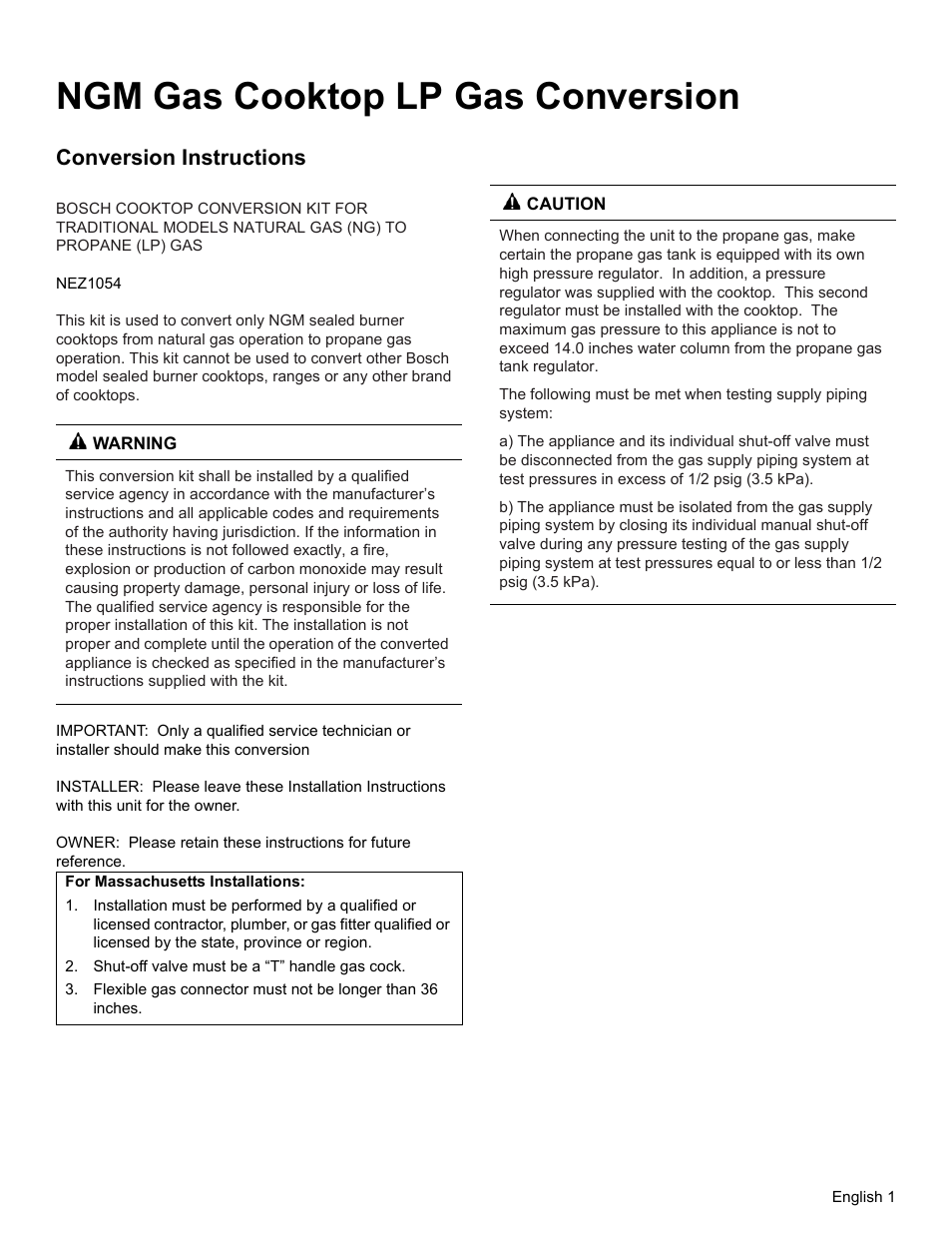 Ngm gas cooktop lp gas conversion, Conversion instructions | Bosch NGM8055UC User Manual | Page 3 / 24