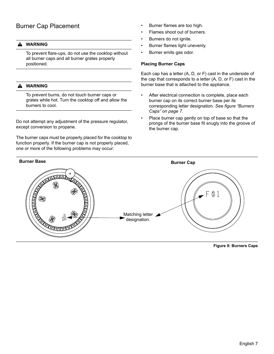 Burner cap placement | Bosch NGM8655UC User Manual | Page 9 / 36