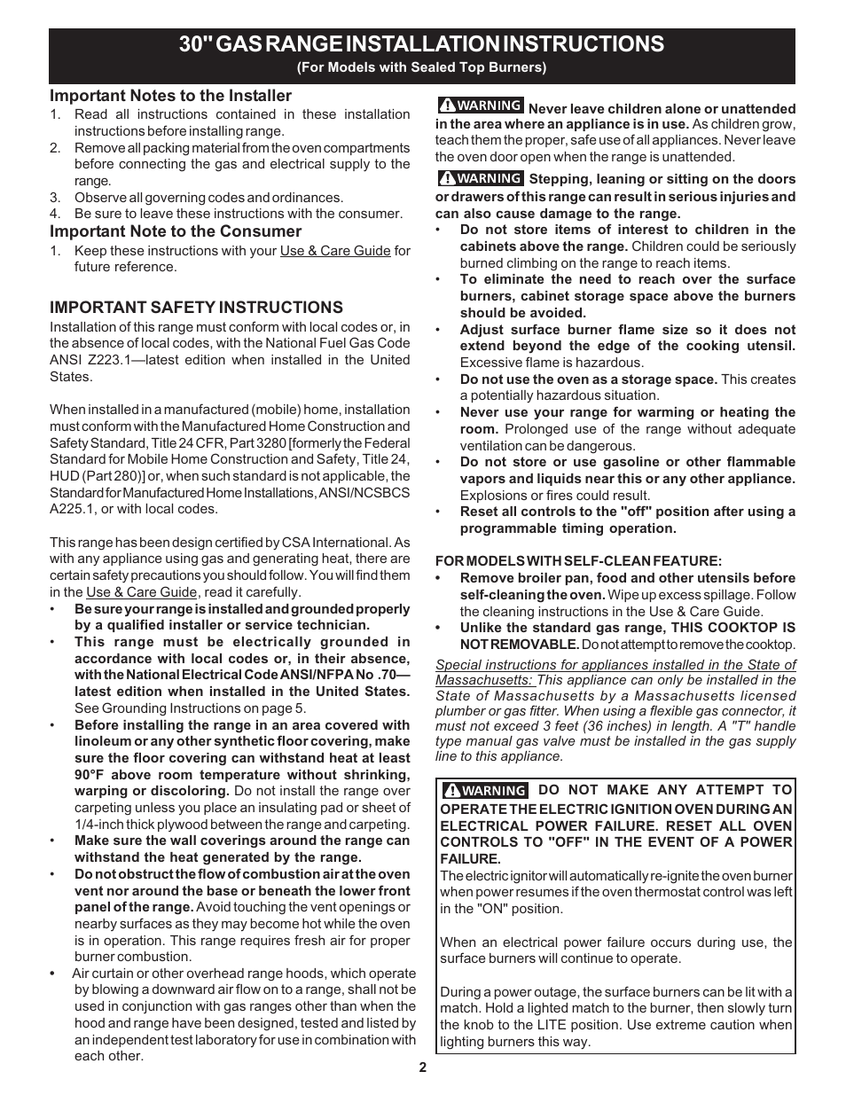 30" gas range installation instructions | Bosch HGS3053UC User Manual | Page 2 / 24