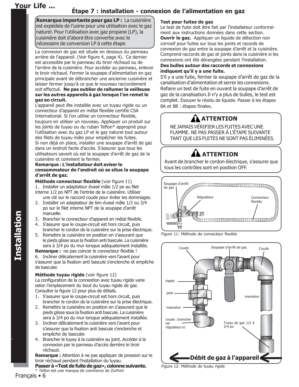 Your life, Français • 6, Débit de gaz à l’appareil | Attention | Bosch HDS7052U User Manual | Page 16 / 28
