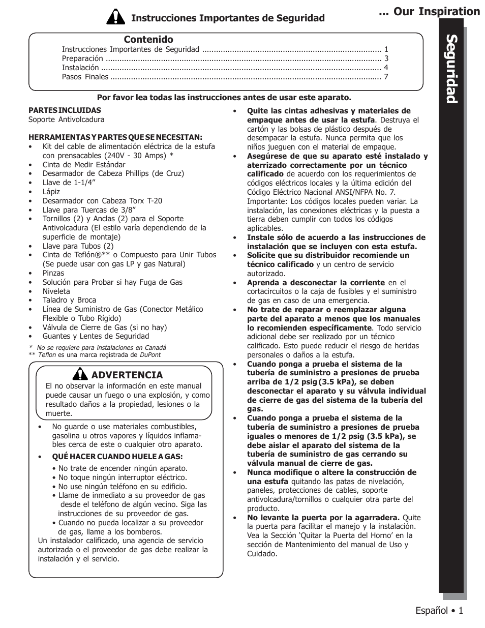 Seguridad preparación instalación pasos finales, Our inspiration | Bosch HDS7052U User Manual | Page 19 / 28