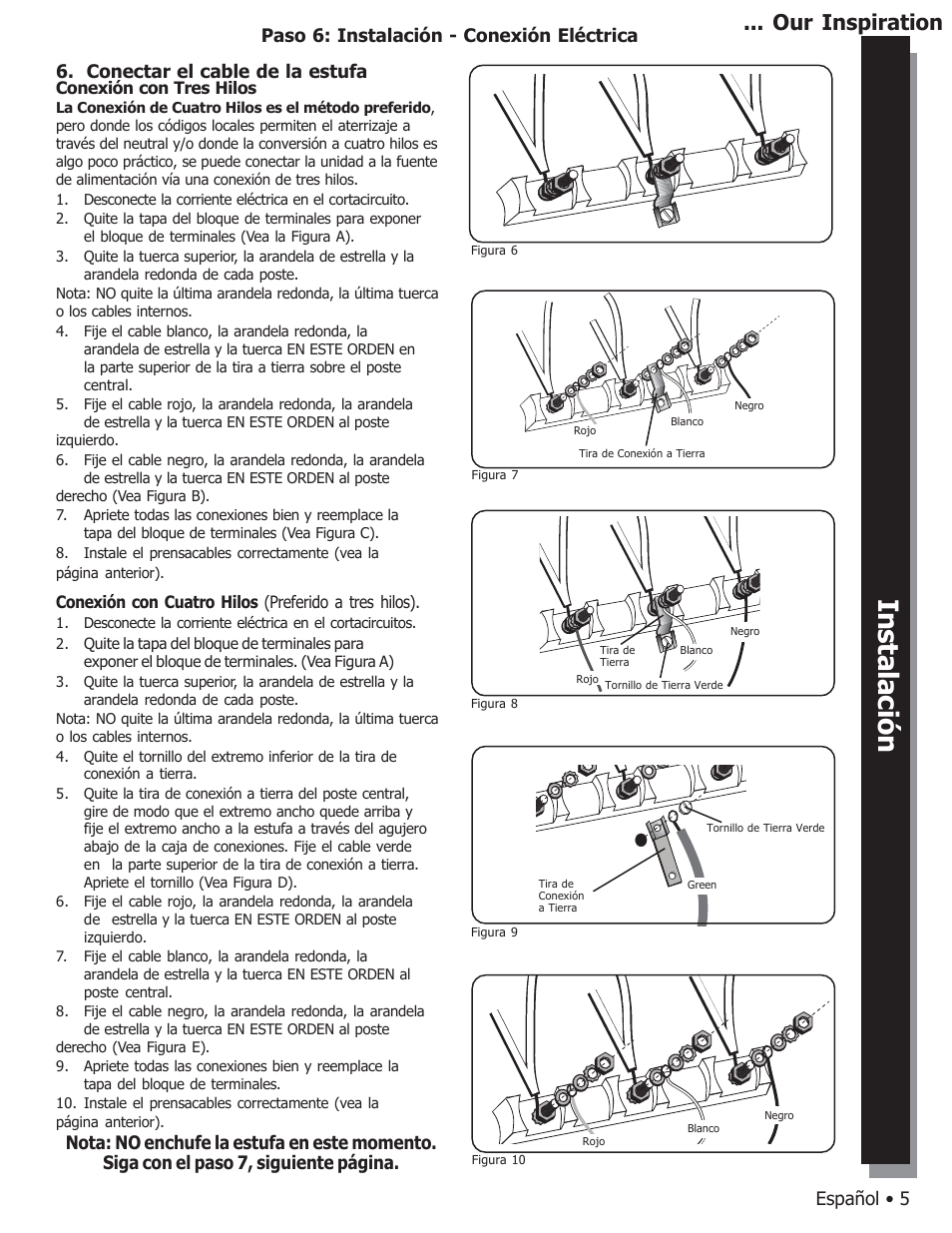 Seguridad preparación instalación pasos finales, Our inspiration, Español • 5 | Conectar el cable de la estufa | Bosch HDS7052U User Manual | Page 23 / 28