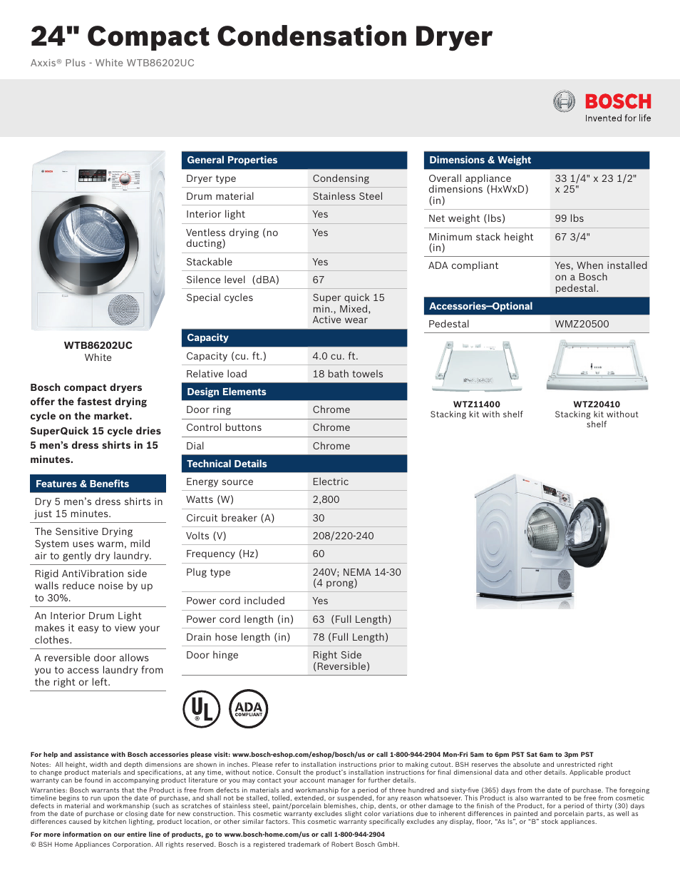 Bosch WTB86202UC User Manual | 3 pages