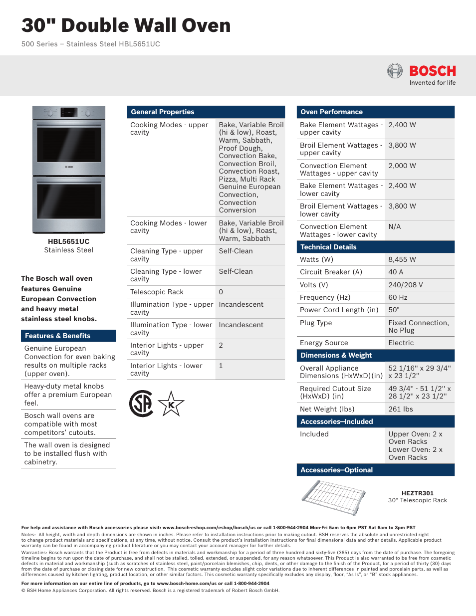 Bosch HBL5651UC User Manual | 3 pages