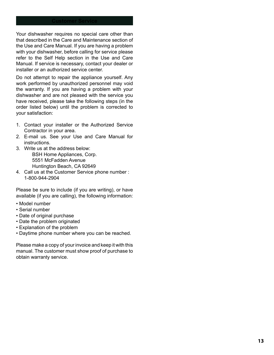 Bosch SGE63E06UC User Manual | Page 13 / 39