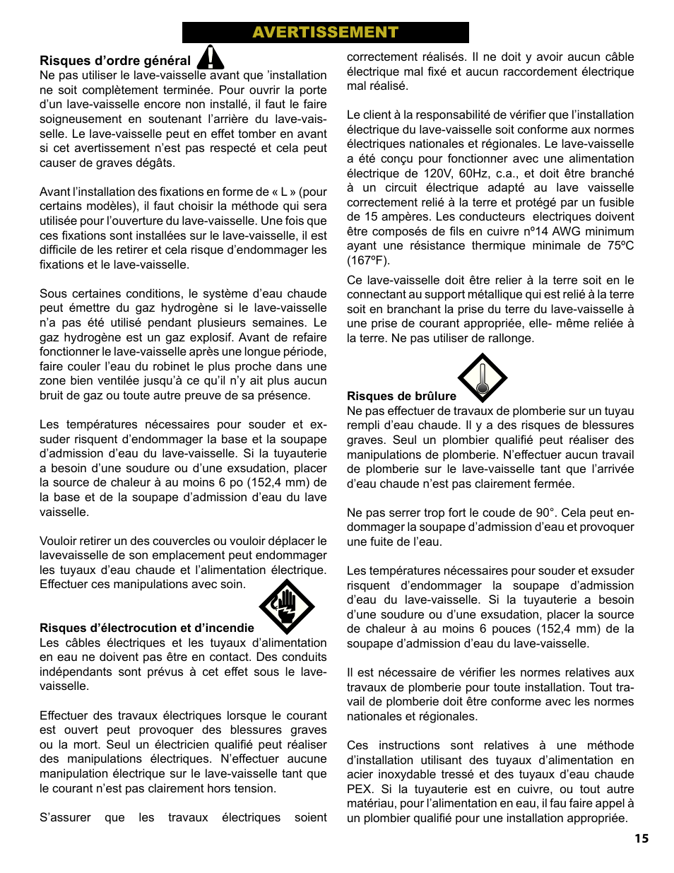 Avertissement | Bosch SGE63E06UC User Manual | Page 15 / 39