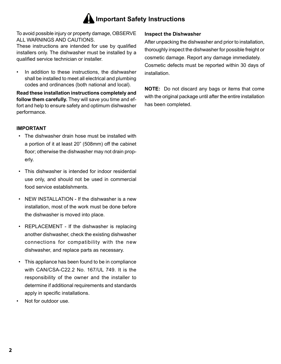 Important safety instructions | Bosch SGE63E06UC User Manual | Page 2 / 39