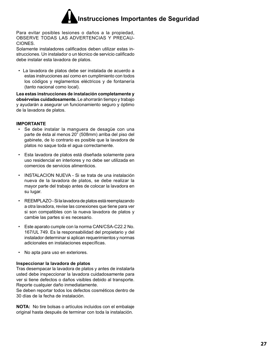 Instrucciones importantes de seguridad | Bosch SGE63E06UC User Manual | Page 27 / 39
