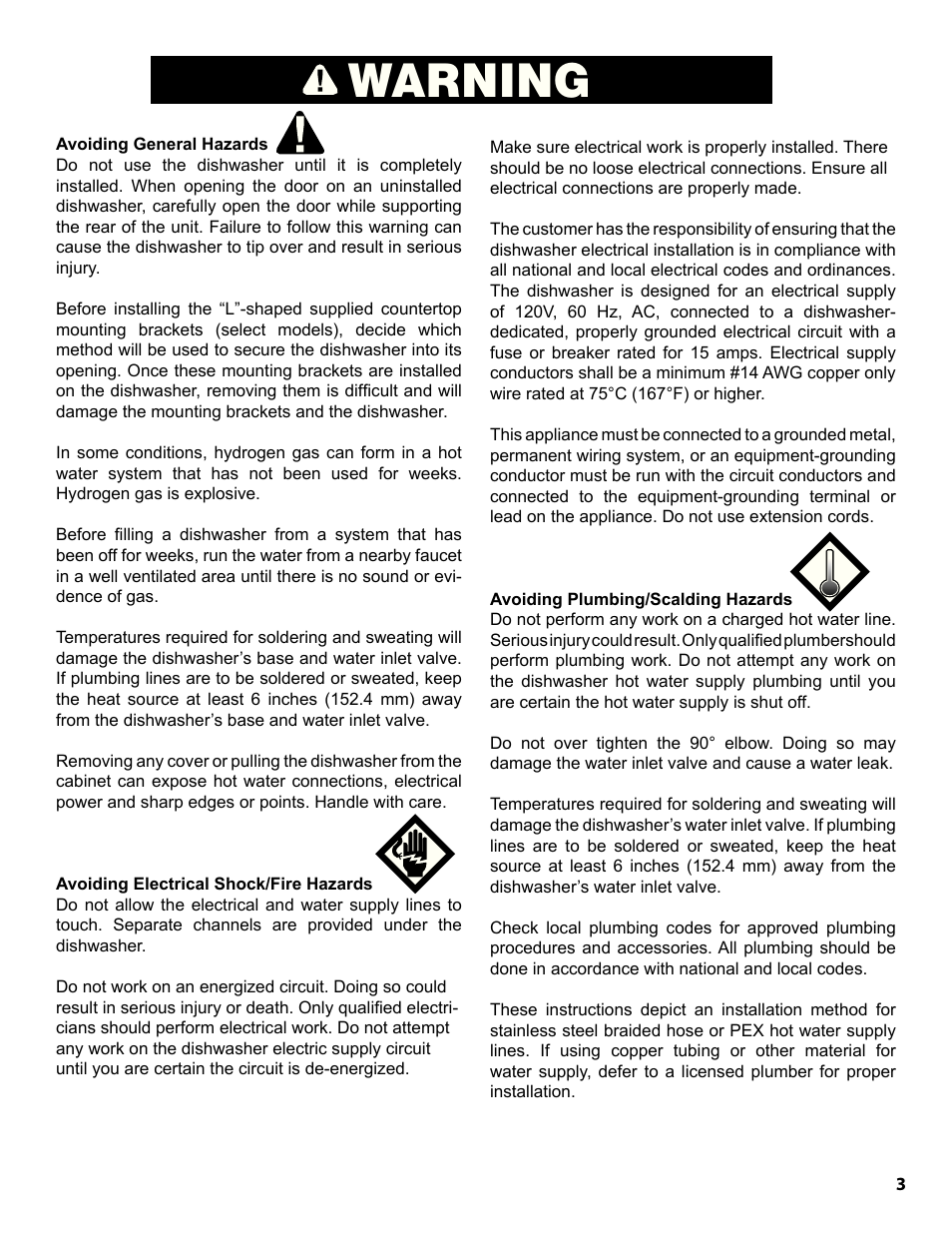 Warning | Bosch SGE63E06UC User Manual | Page 3 / 39