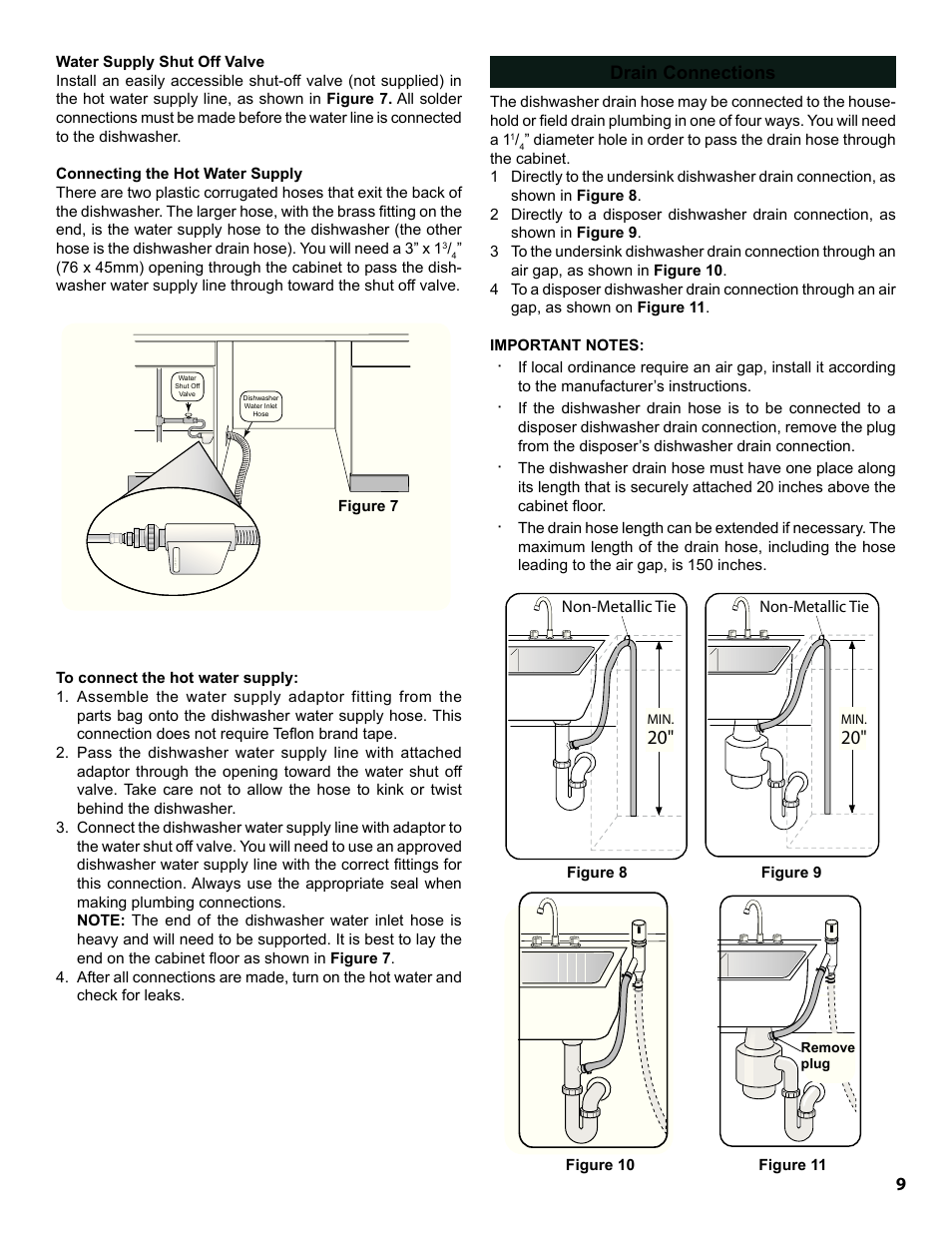 Drain connections | Bosch SGE63E06UC User Manual | Page 9 / 39