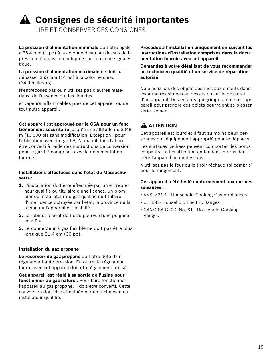 Consignes de sécurité importantes | Bosch HDI7052U User Manual | Page 19 / 48