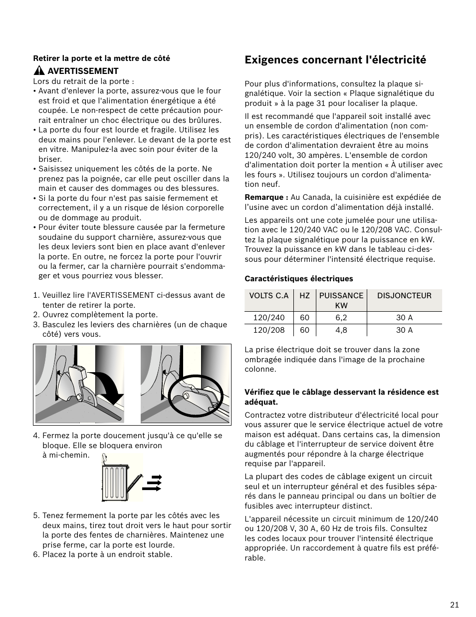 Exigences concernant l'électricité | Bosch HDI7052U User Manual | Page 21 / 48