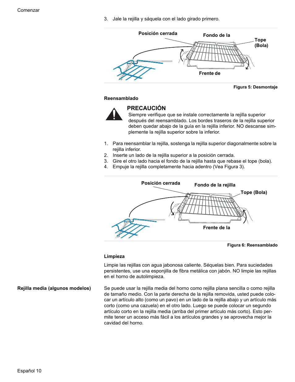 Figura 5: desmontaje, Figura 6: reensamblado, Rejilla media (algunos modelos) | Bosch HES7282U User Manual | Page 108 / 148