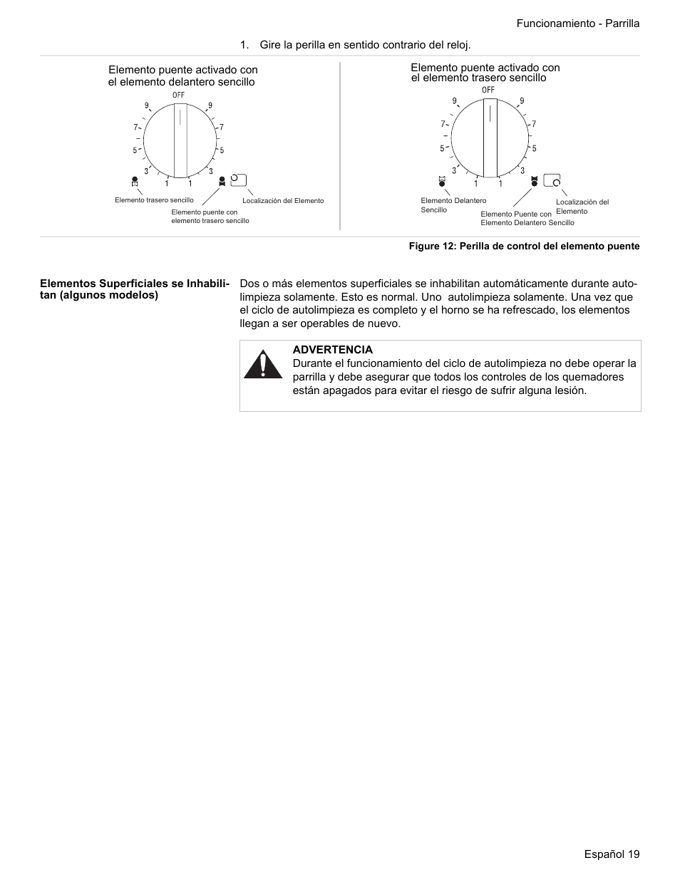 Gire la perilla en sentido contrario del reloj, Figure 12: perilla de control del elemento puente | Bosch HES7282U User Manual | Page 117 / 148