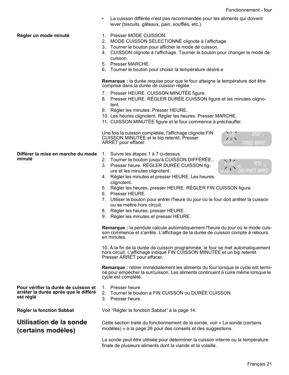 Régler un mode minuté, Presser mode cuisson, Mode cuisson sélectionné clignote à l’affichage | Tourner le bouton pour afficher le mode de cuisson, Presser marche, Presser heure. cuisson minutée figure, Régler les minutes. presser heure, Différer la mise en marche du mode minuté, Suivre les étapes 1 à 7 ci-dessus, Tourner le bouton jusqu'à cuisson différée | Bosch HES7282U User Manual | Page 71 / 148